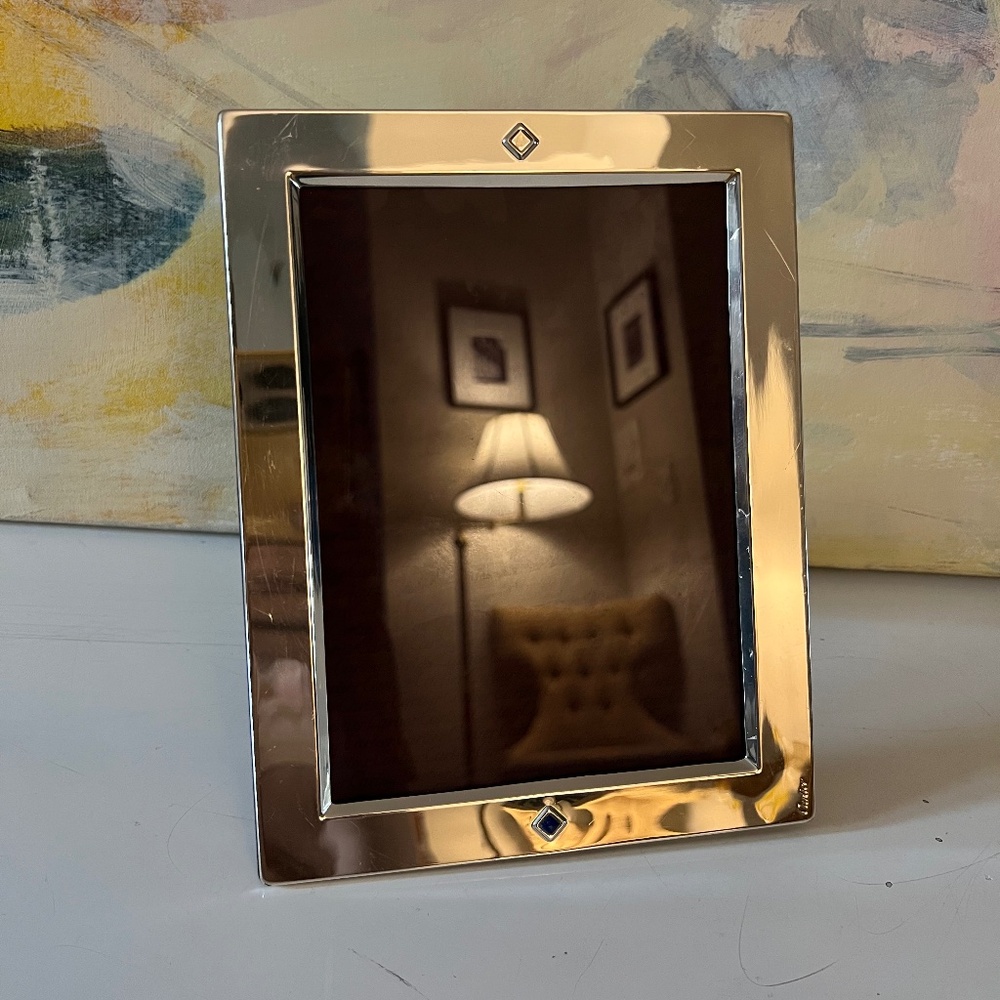 Authentic CARTIER 925 Sterling Silver Photo Frame with Elegant Wood